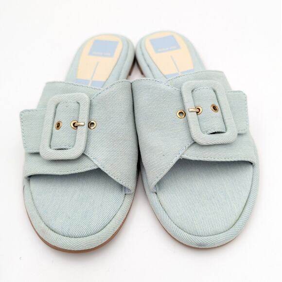 Dolce Vita Albey Slide Sandals Tweed Fabric Buckle Open Toe Blue Size US8 - Picture 2 of 10